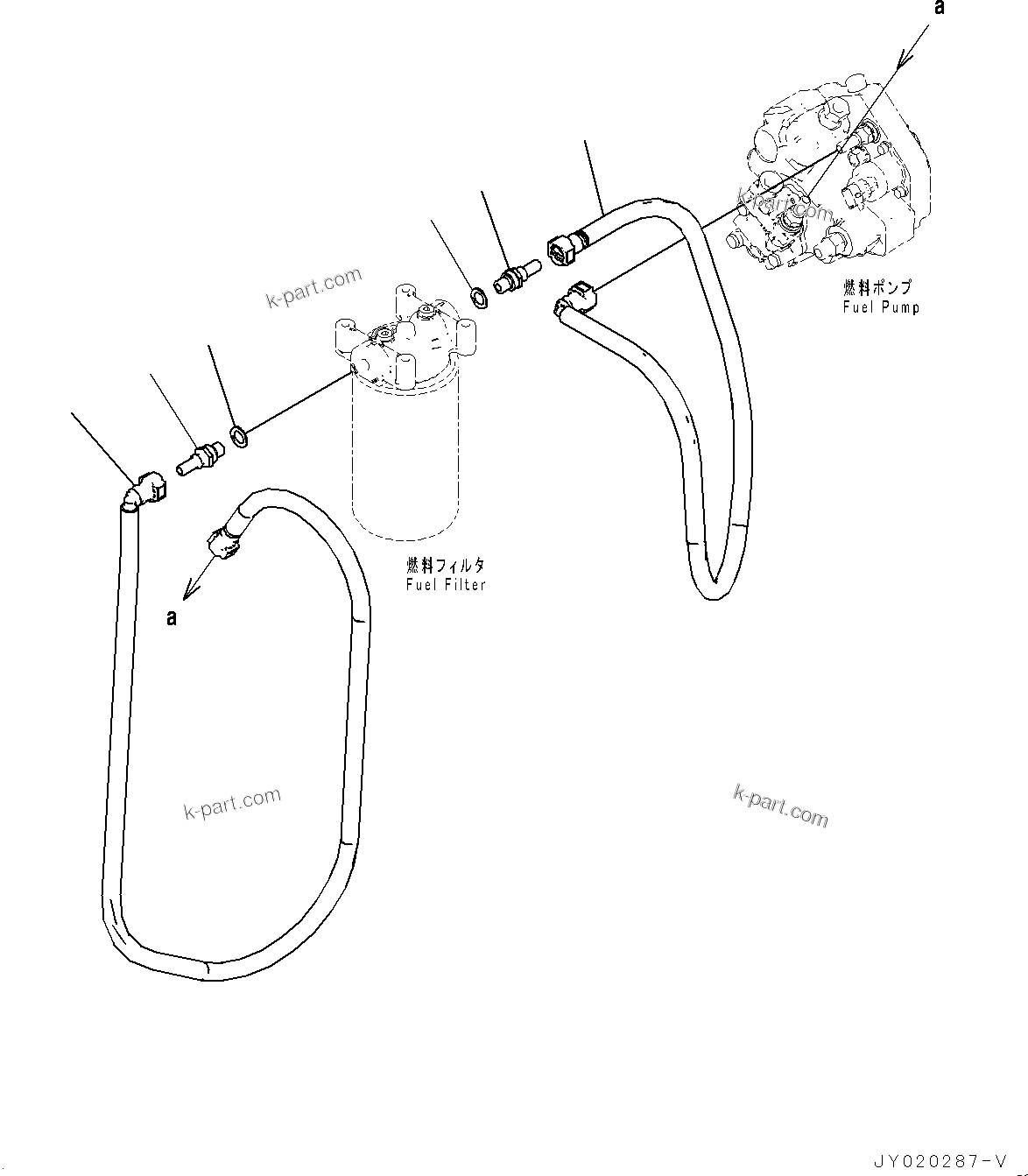 Komatsu parts book diagram for SAA6D107E-2B S/N 26600006-UP (For PC290LC-10): FUEL FILTER PIPING (#26600005-)