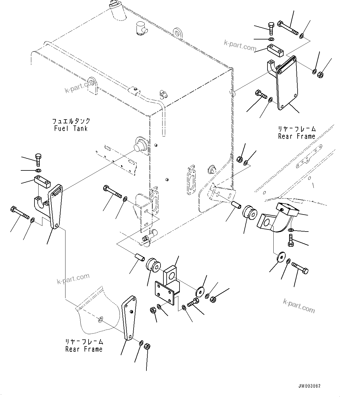 Komatsu parts book diagram for HD1500-7 S/N 80138-UP (-40 deg C) Chassis only: FUEL TANK, MOUNTING (#80138-)