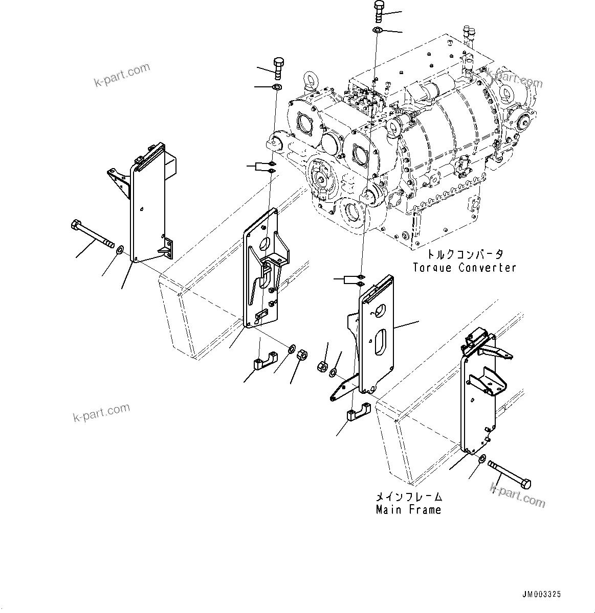 Komatsu parts book diagram for HD1500-7 S/N 80138-UP (-40 deg C) Chassis only: TRANSMISSION MOUNTING, FRONT (#80138-)