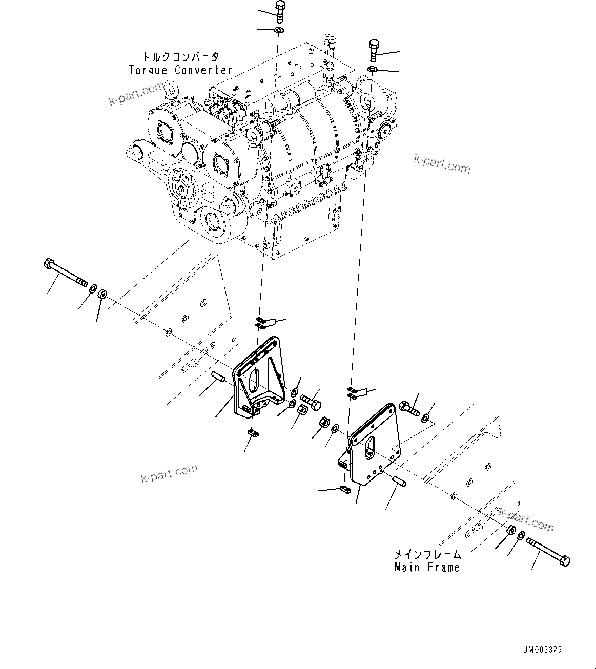 Komatsu parts book diagram for HD1500-7 S/N 80138-UP (-40 deg C) Chassis only: TRANSMISSION MOUNTING, REAR (#80138-)