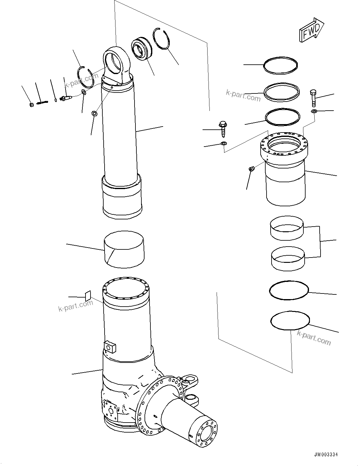 Komatsu parts book diagram for HD1500-7 S/N 80138-UP (-40 deg C) Chassis only: FRONT DRIVE AXLE, SUSPENSION, R.H. (1/2) (#80138-)