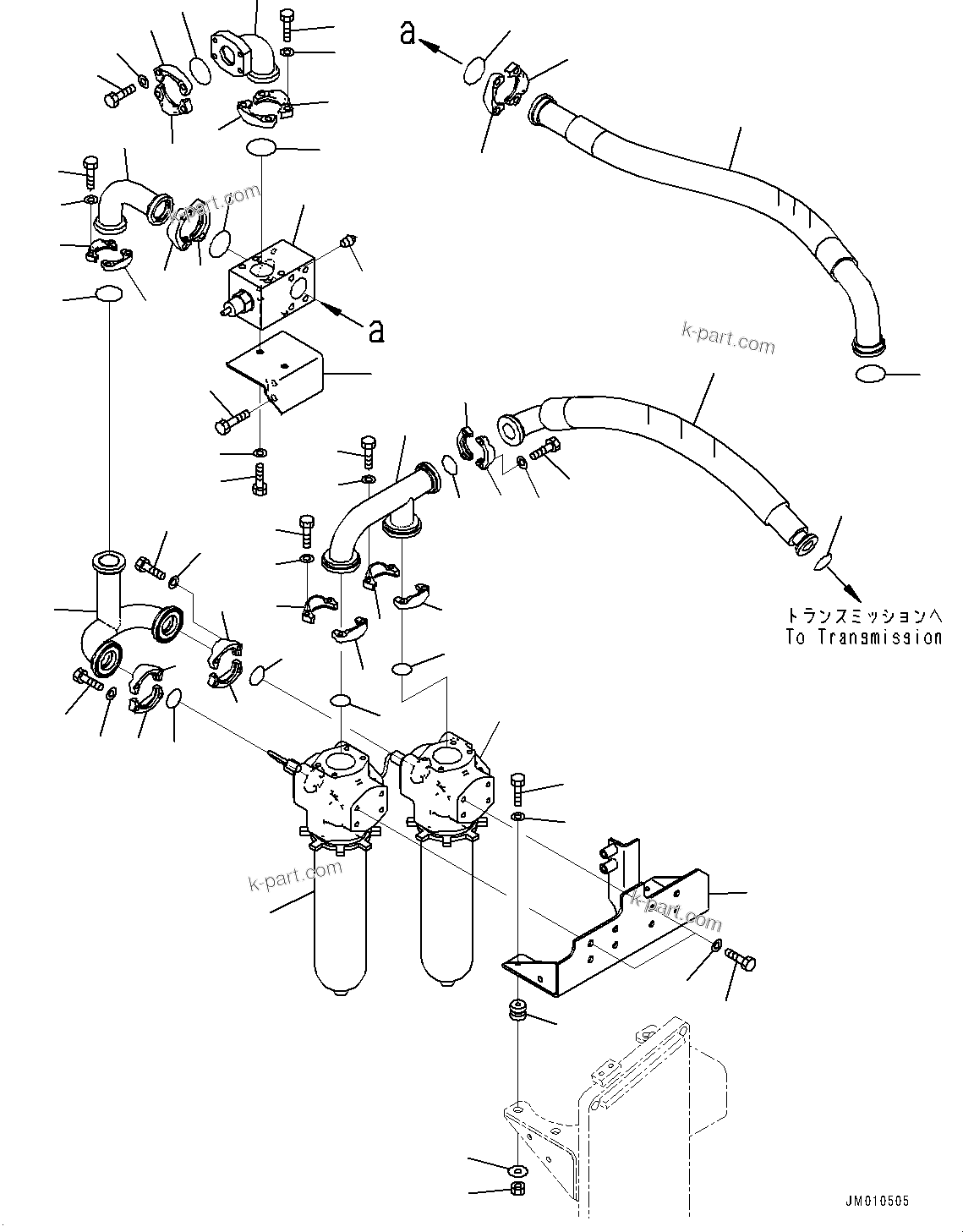 Komatsu parts book diagram for HD1500-7 S/N 80138-UP (-40 deg C) Chassis only: TRANSMISSION PIPING, FILTER COVER (#80138-)