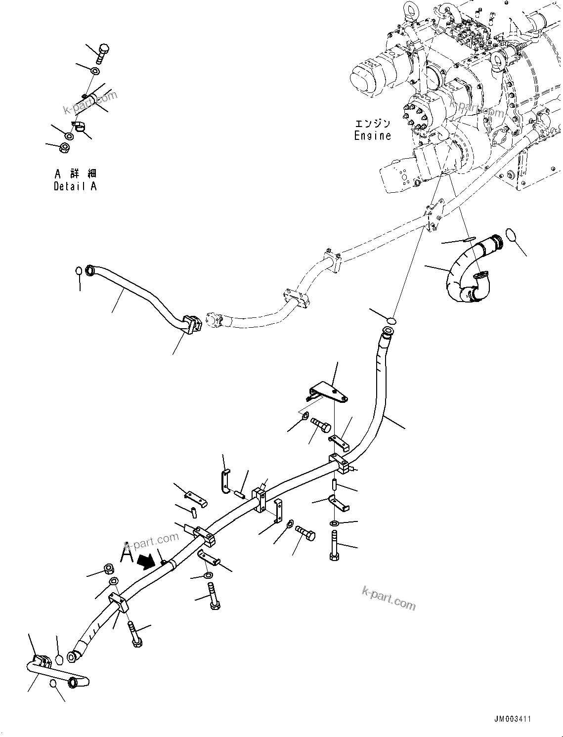 Komatsu parts book diagram for HD1500-7 S/N 80138-UP (-40 deg C) Chassis only: TRANSMISSION PIPING, (2/2) (#80138-)