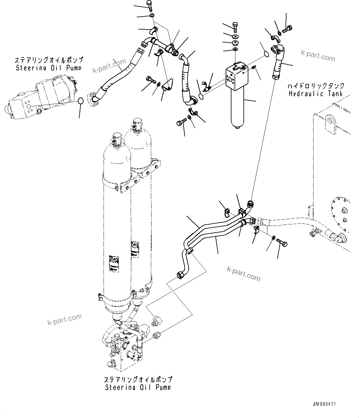 Komatsu parts book diagram for HD1500-7 S/N 80138-UP (-40 deg C) Chassis only: STEERING OIL PIPING, PUMP PIPING (2/2) (#80138-)