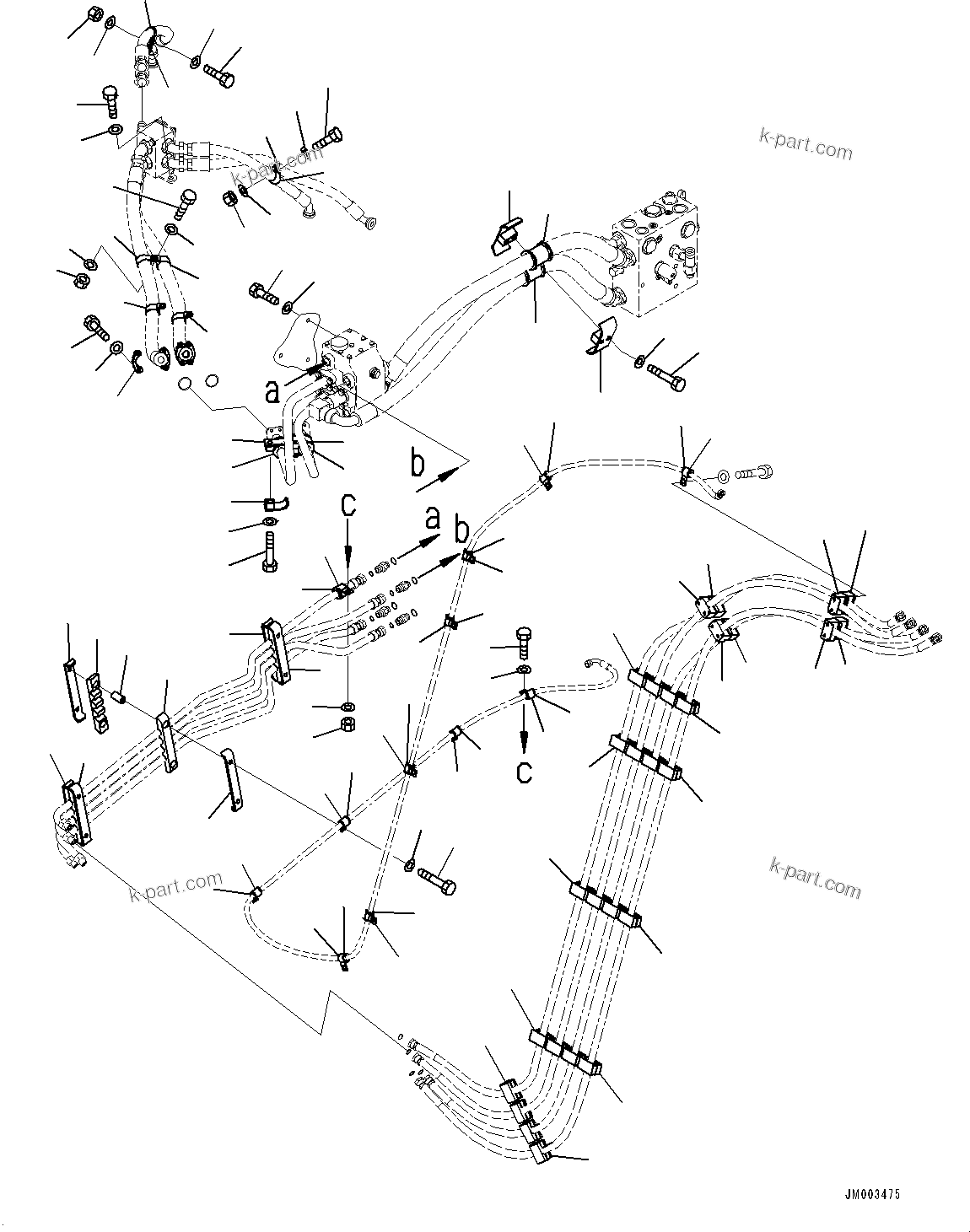 Komatsu parts book diagram for HD1500-7 S/N 80138-UP (-40 deg C) Chassis only: STEERING OIL PIPING, MOUNTING PARTS (#80138-)