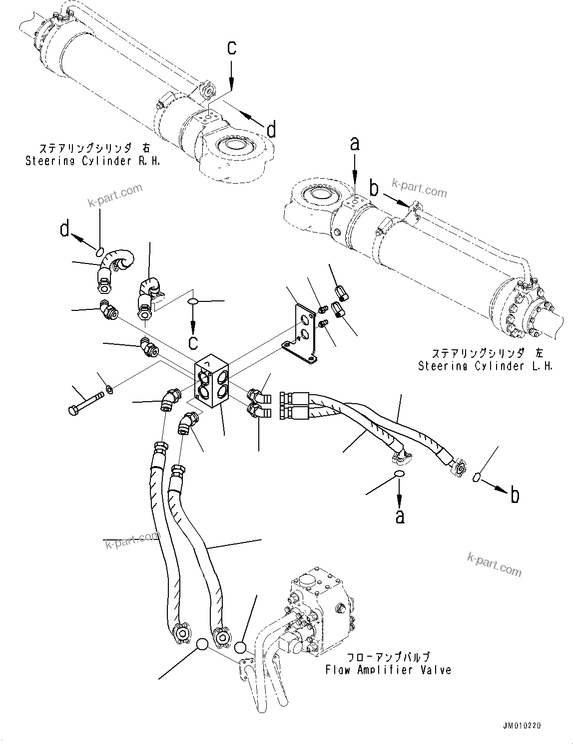 Komatsu parts book diagram for HD1500-7 S/N 80138-UP (-40 deg C) Chassis only: STEERING OIL PIPING, BLOCK (#80138-)