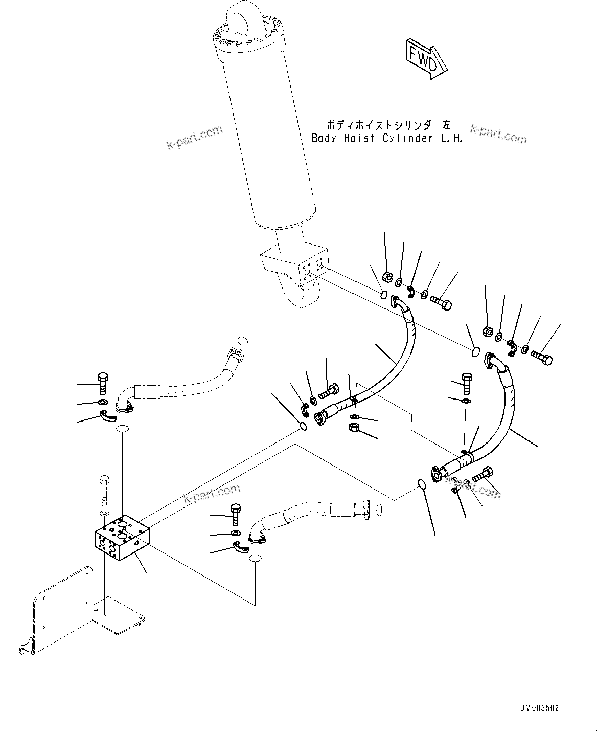 Komatsu parts book diagram for HD1500-7 S/N 80138-UP (-40 deg C) Chassis only: HOIST HYDRAULIC PIPING, HOIST CYLINDER PIPING (1/2) (#80138-)