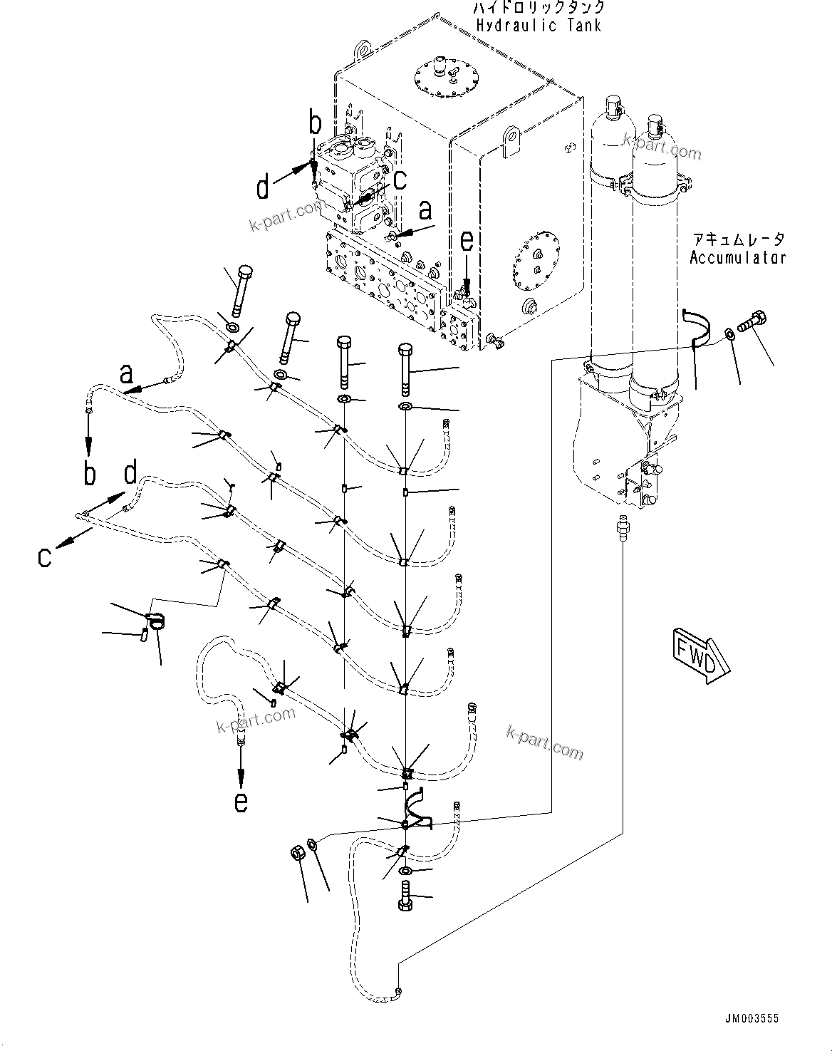 Komatsu parts book diagram for HD1500-7 S/N 80138-UP (-40 deg C) Chassis only: BRAKE PIPING, MOUNTING, L.H. (3/4) (#80138-)