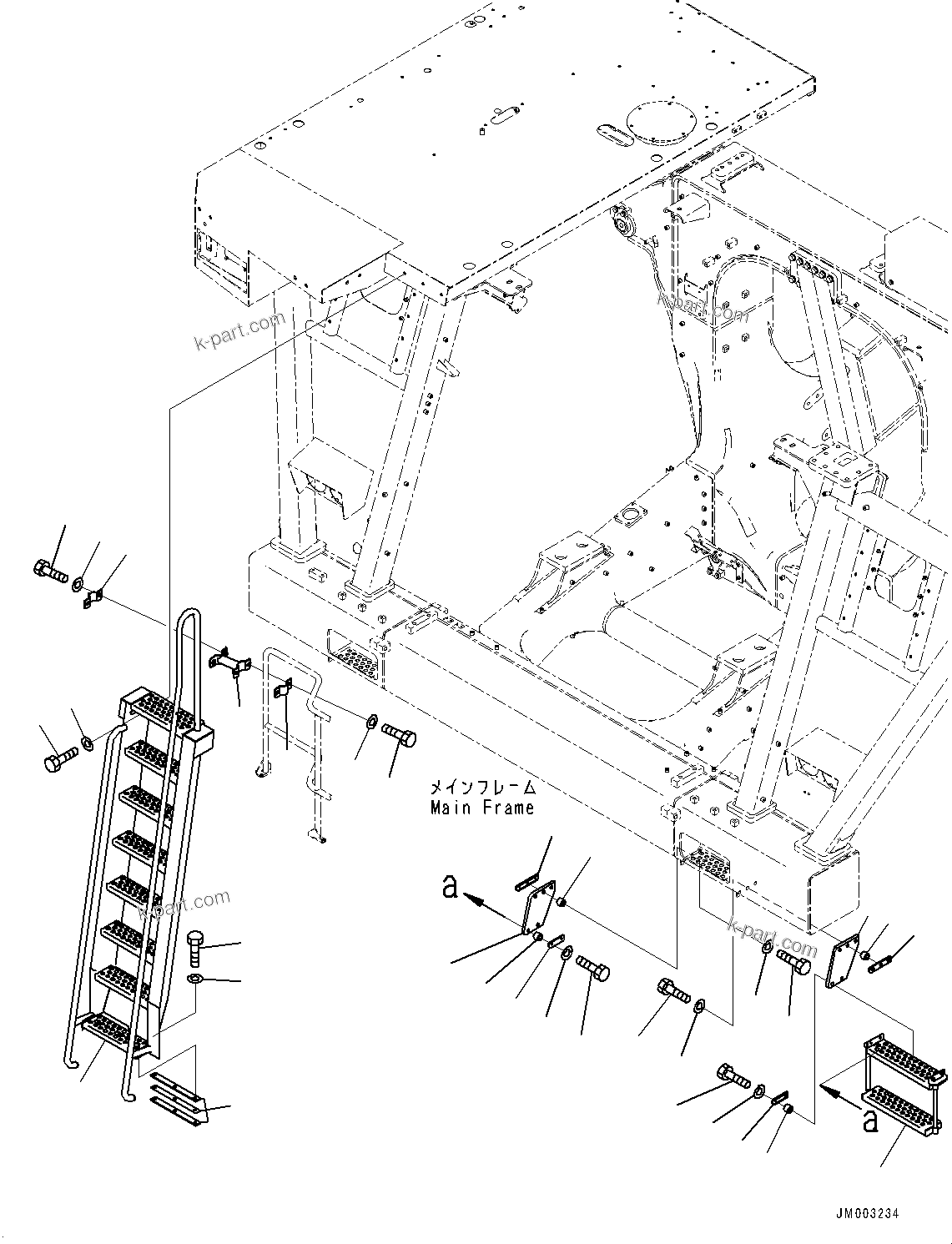 Komatsu parts book diagram for HD1500-7 S/N 80138-UP (-40 deg C) Chassis only: LADDER, FRONT, R.H. (#80138-)