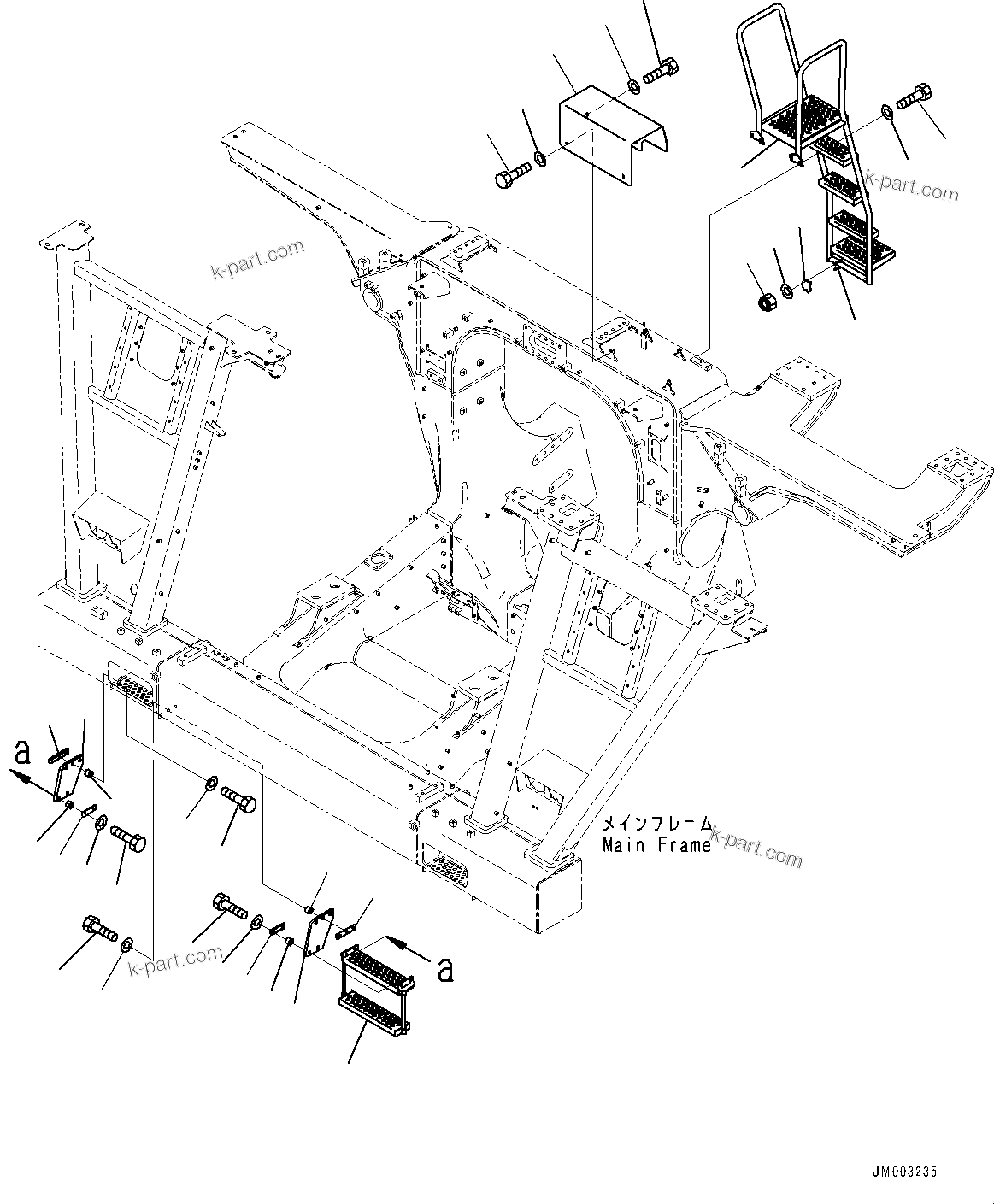 Komatsu parts book diagram for HD1500-7 S/N 80138-UP (-40 deg C) Chassis only: LADDER, REAR (#80138-)