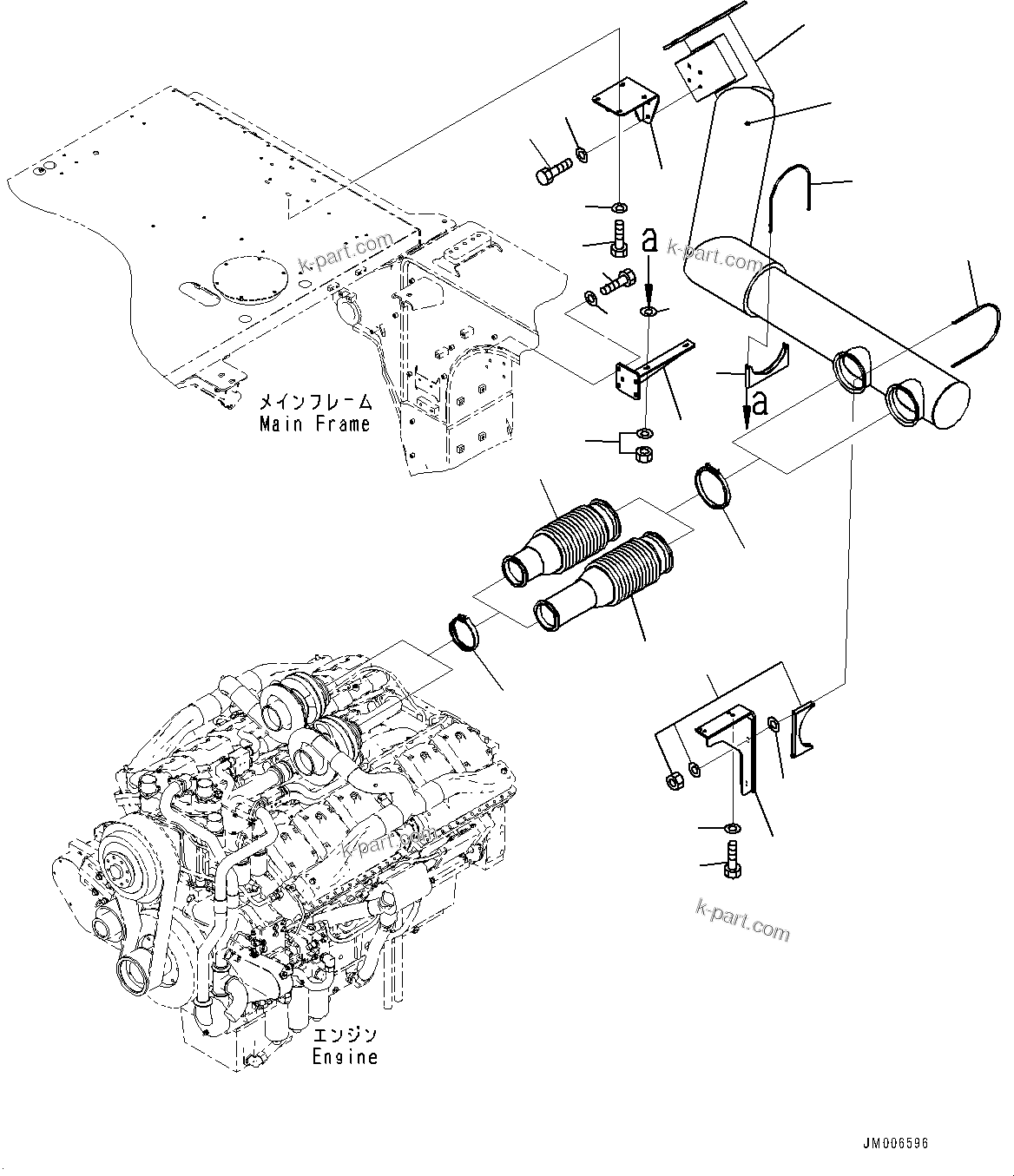 Komatsu parts book diagram for HD1500-7 S/N 80138-UP (-40 deg C) Chassis only: EXHAUST PIPING,  (#80235-80263)