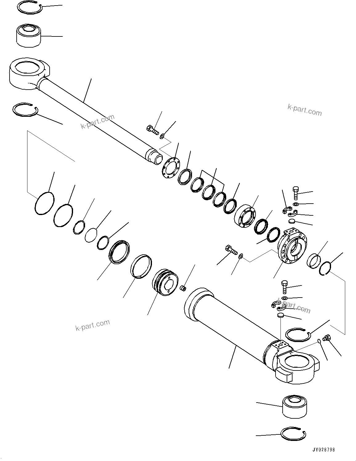 Komatsu parts book diagram for HD1500-7 S/N 80138-UP (-40 deg C) Chassis only: STEERING CYLINDER, L.H. (#80261-)