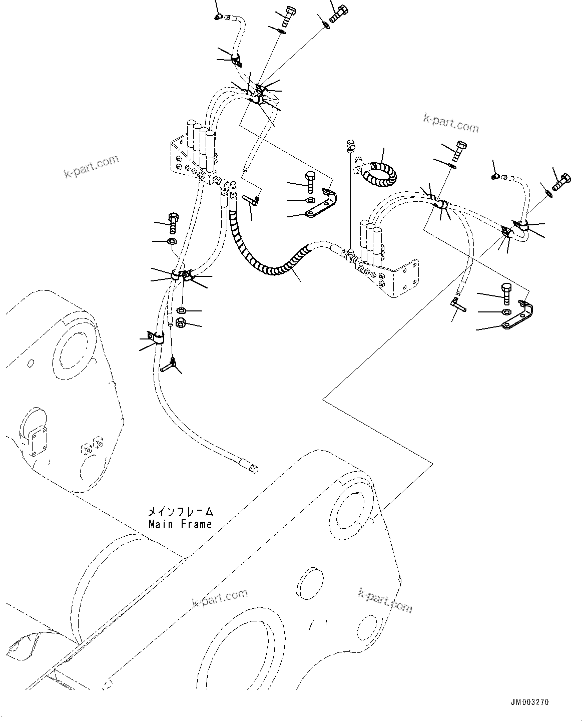 Komatsu parts book diagram for HD1500-7 S/N 80138-UP (-40 deg C) Chassis only: REAR LUBRICATION PIPING, MOUNTING (#80138-)