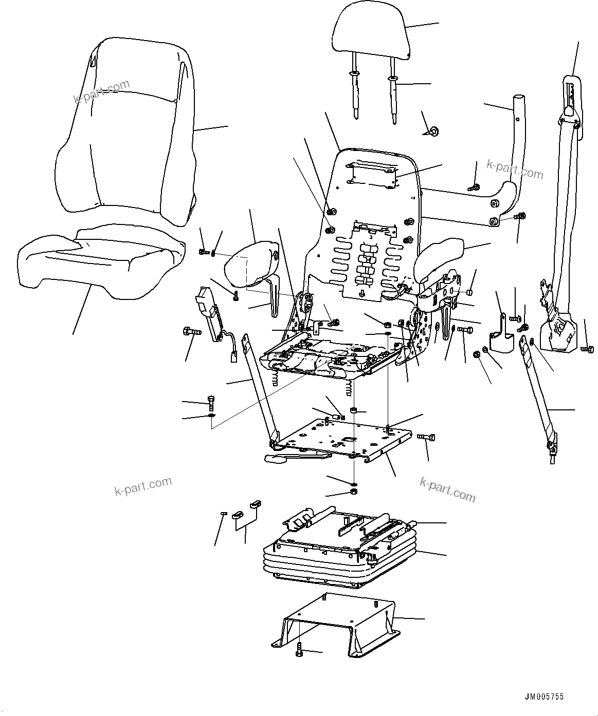 Komatsu parts book diagram for HD1500-7 S/N 80138-UP (-40 deg C) Chassis only: CAB, OPERATOR'S SEAT (#80138-)