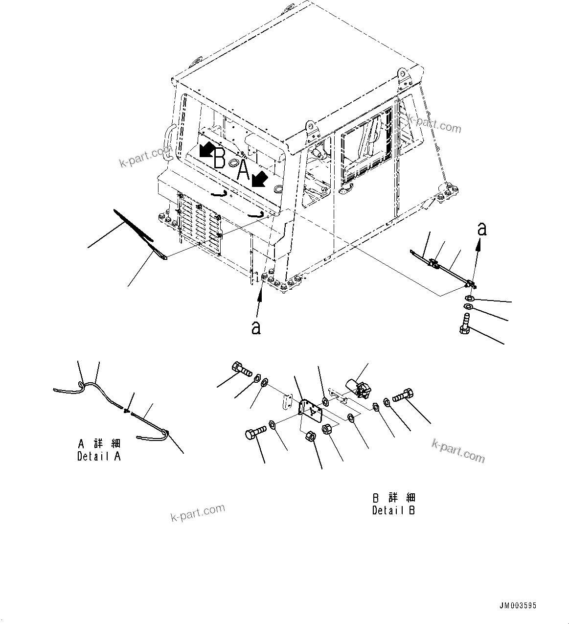 Komatsu parts book diagram for HD1500-7 S/N 80138-UP (-40 deg C) Chassis only: CAB, FRONT WIPER (#80138-)