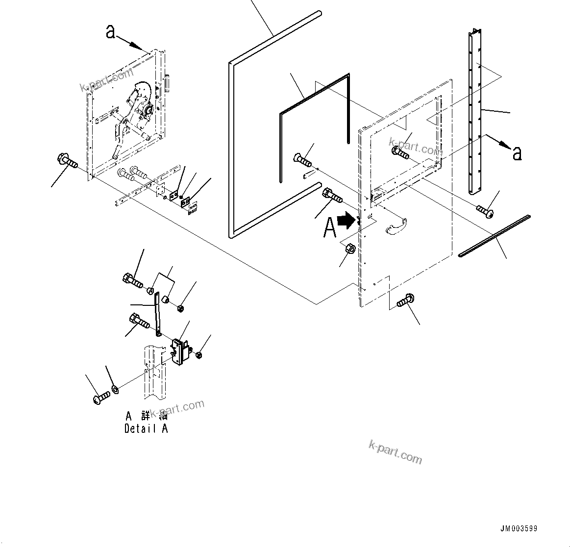Komatsu parts book diagram for HD1500-7 S/N 80138-UP (-40 deg C) Chassis only: CAB, DOOR, L.H. (1/2) (#80138-)