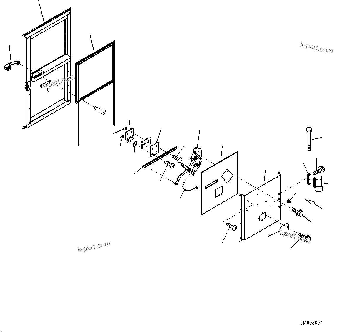 Komatsu parts book diagram for HD1500-7 S/N 80138-UP (-40 deg C) Chassis only: CAB, DOOR, R.H. (2/2) (#80138-)