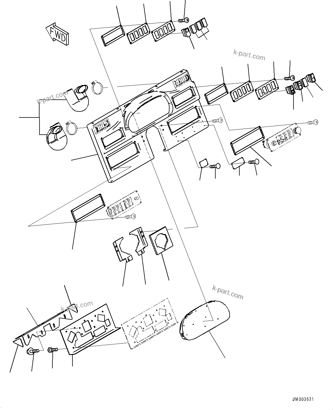 Komatsu parts book diagram for HD1500-7 S/N 80138-UP (-40 deg C) Chassis only: CAB, DASHBOARD (1/2) (#80138-)