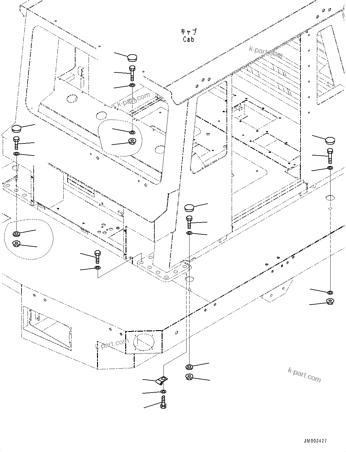 Komatsu parts book diagram for HD1500-7 S/N 80138-UP (-40 deg C) Chassis only: PLATFORM L.H., CAB MOUNTING (#80138-)