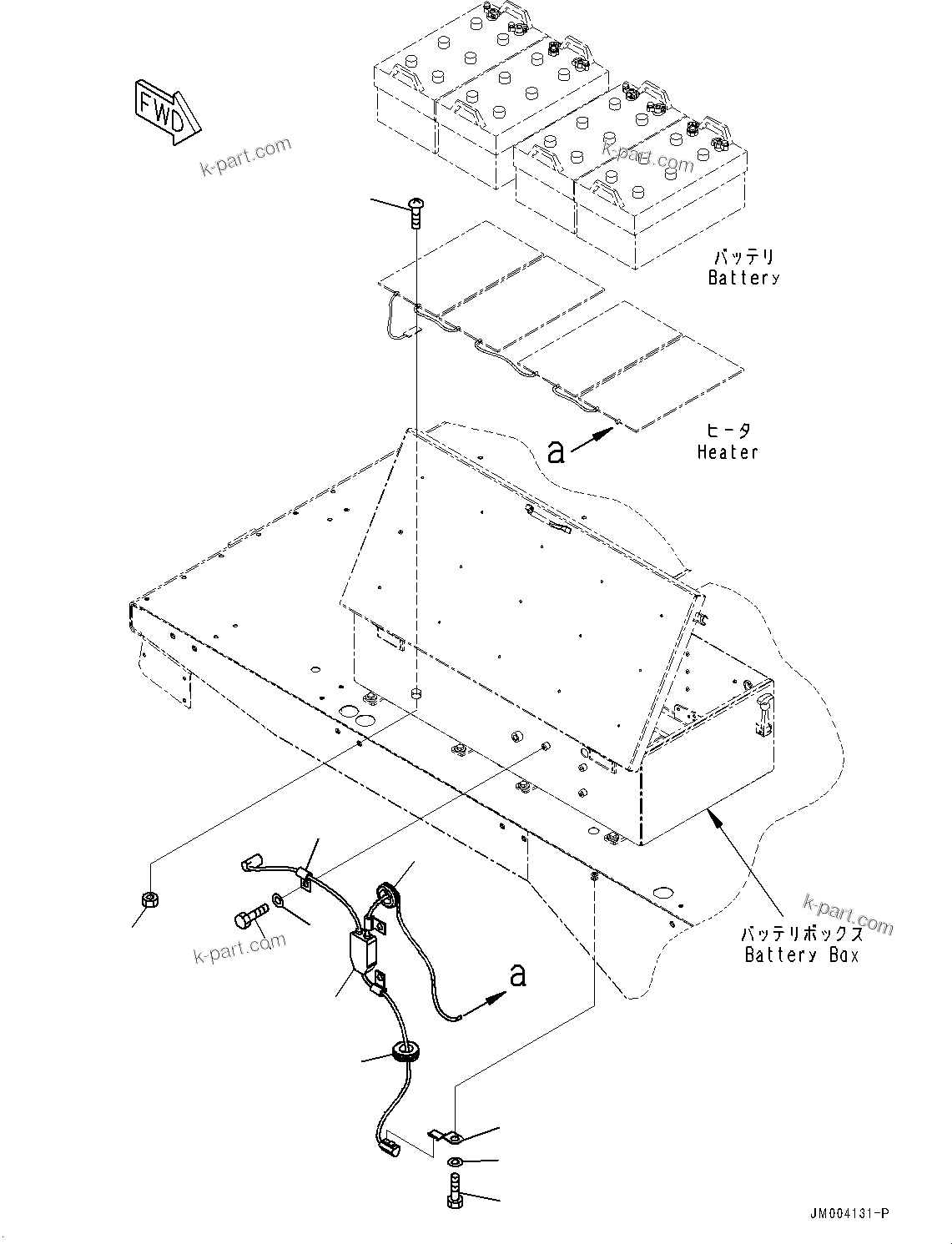 Komatsu parts book diagram for HD1500-7 S/N 80138-UP (-40 deg C) Chassis only: PLATFORM R.H., BATTERY HEATER WIRING HARNESS (#80229-)