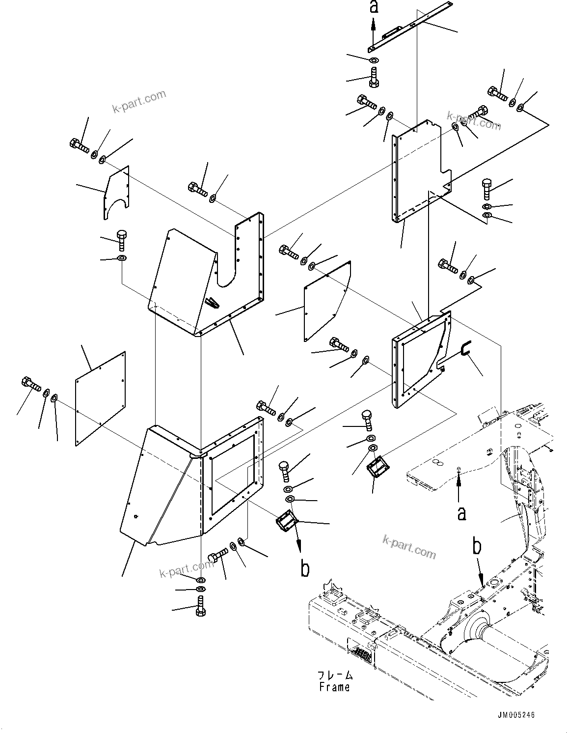 Komatsu parts book diagram for HD1500-7 S/N 80138-UP (-40 deg C) Chassis only: ENGINE SIDE COVER, R.H. (#80222-)