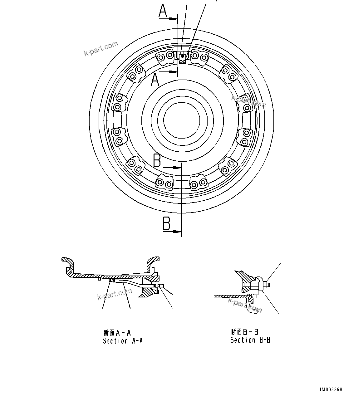 Komatsu parts book diagram for HD1500-7 S/N 80138-UP (-40 deg C) Chassis only: RIM (#80138-)