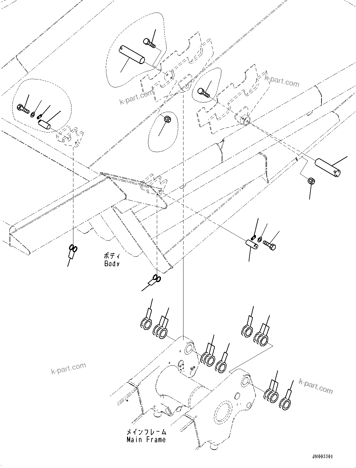 Komatsu parts book diagram for HD1500-7 S/N 80138-UP (-40 deg C) Chassis only: BODY RELATED PARTS, HINGE PIN (#80138-)