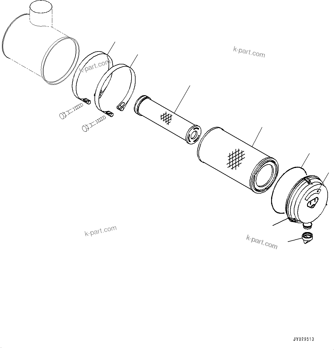 Komatsu parts book diagram for SAA6D107E-1Q S/N 26598590-UP (For PC220-8M0/PC220LC-8M0): AIR CLEANER (#26598590-)
