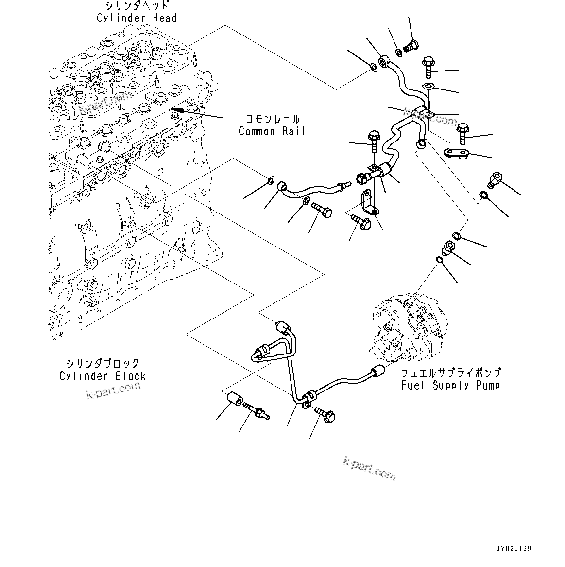 Komatsu parts book diagram for SAA6D107E-1Q S/N 26598590-UP (For PC220-8M0/PC220LC-8M0): FUEL PIPING (#26598590-)