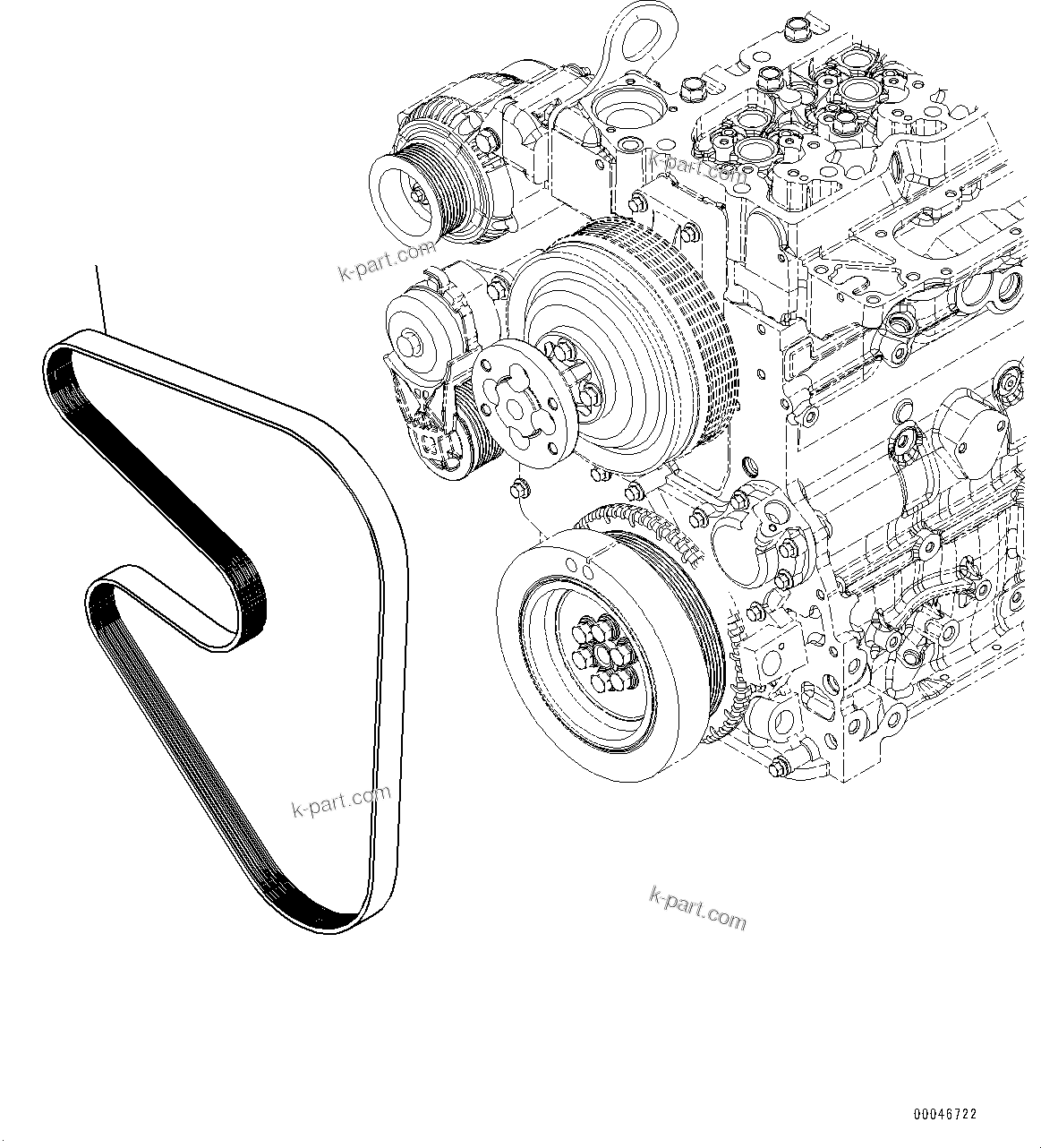 Komatsu parts book diagram for SAA6D107E-1Q S/N 26598590-UP (For PC220-8M0/PC220LC-8M0): COOLING FAN BELT (#26598590-)