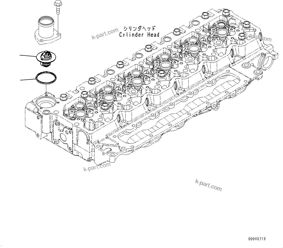 Komatsu parts book diagram for SAA6D107E-1Q S/N 26598590-UP (For PC220-8M0/PC220LC-8M0): THERMOSTAT (#26598590-)