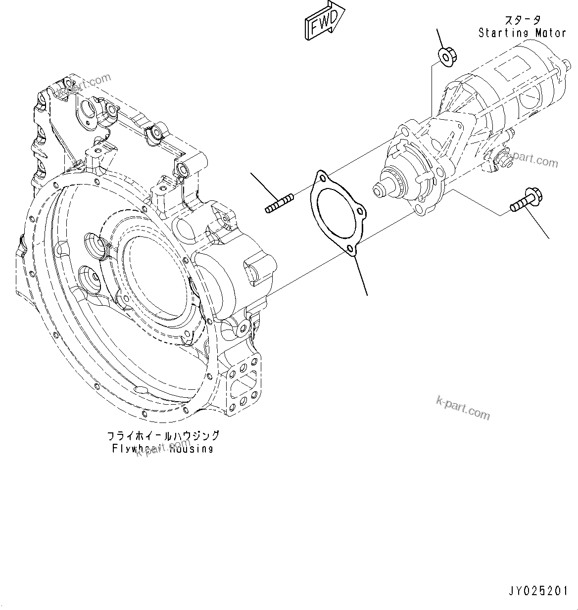 Komatsu parts book diagram for SAA6D107E-1Q S/N 26598590-UP (For PC220-8M0/PC220LC-8M0): STARTING MOTOR MOUNTING (#26598590-)