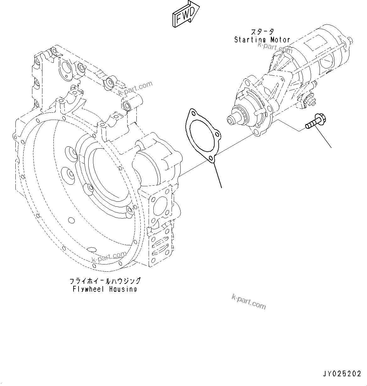 Komatsu parts book diagram for SAA6D107E-1Q S/N 26598590-UP (For PC220-8M0/PC220LC-8M0): STARTING MOTOR MOUNTING (#26598590-)