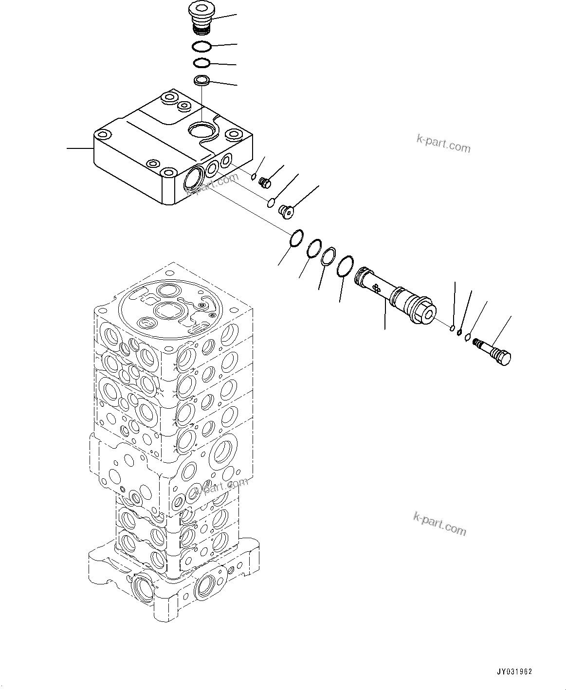 Komatsu parts book diagram for PC170LC-10 S/N 30001-UP: CONTROL VALVE, INNER PARTS (1/27) (#30001-)