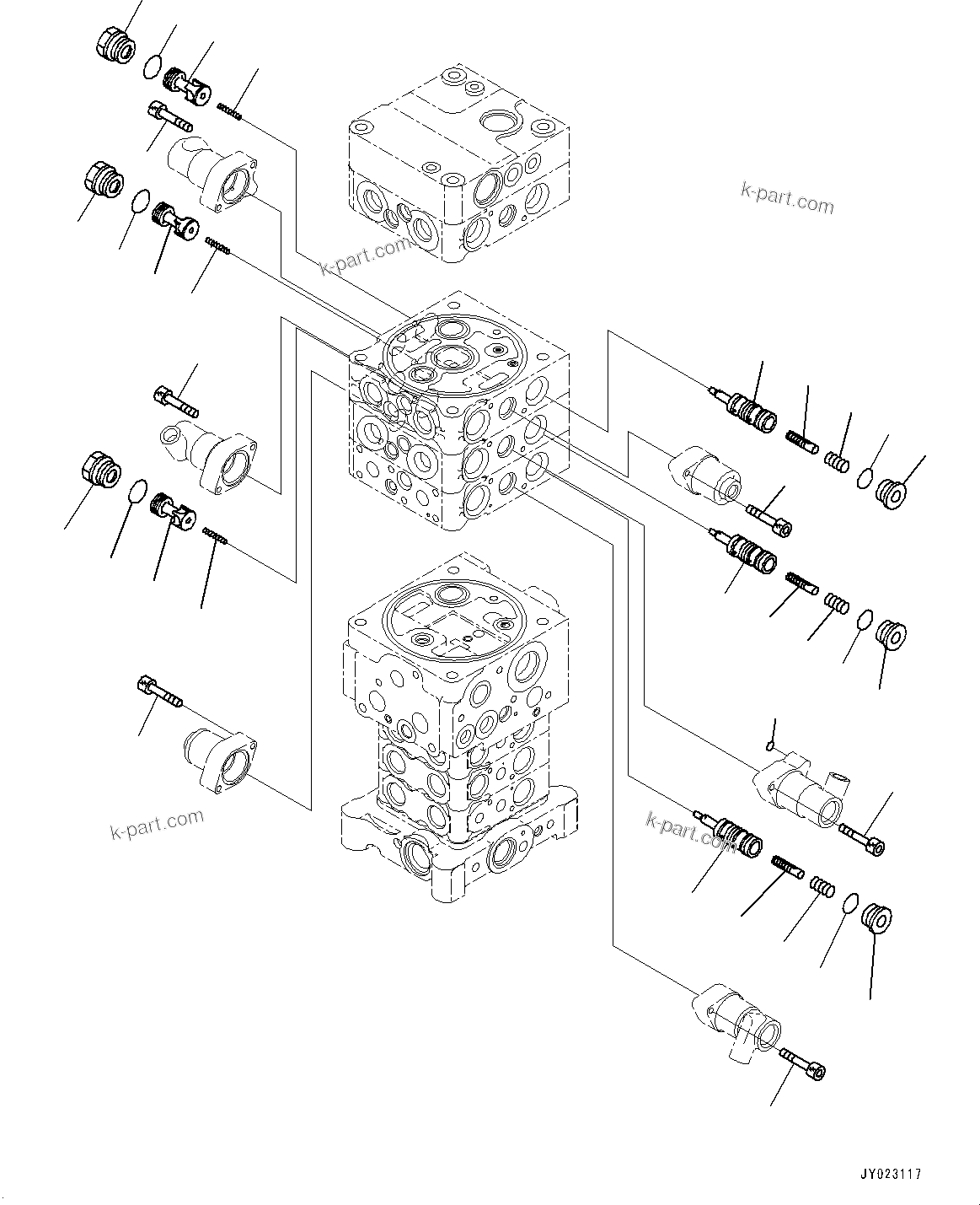 Komatsu parts book diagram for PC170LC-10 S/N 30001-UP: CONTROL VALVE, INNER PARTS (4/27) (#30001-)