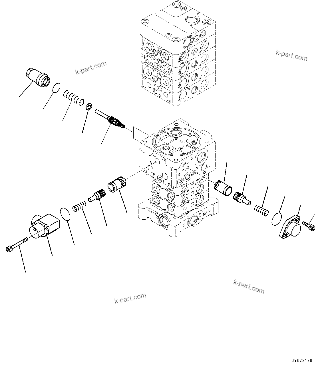 Komatsu parts book diagram for PC170LC-10 S/N 30001-UP: CONTROL VALVE, INNER PARTS (7/27) (#30001-)