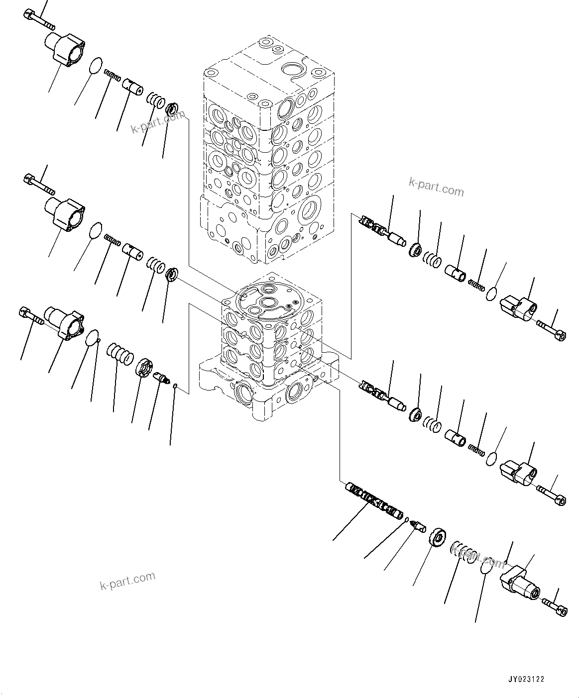 Komatsu parts book diagram for PC170LC-10 S/N 30001-UP: CONTROL VALVE, INNER PARTS (10/27) (#30001-)