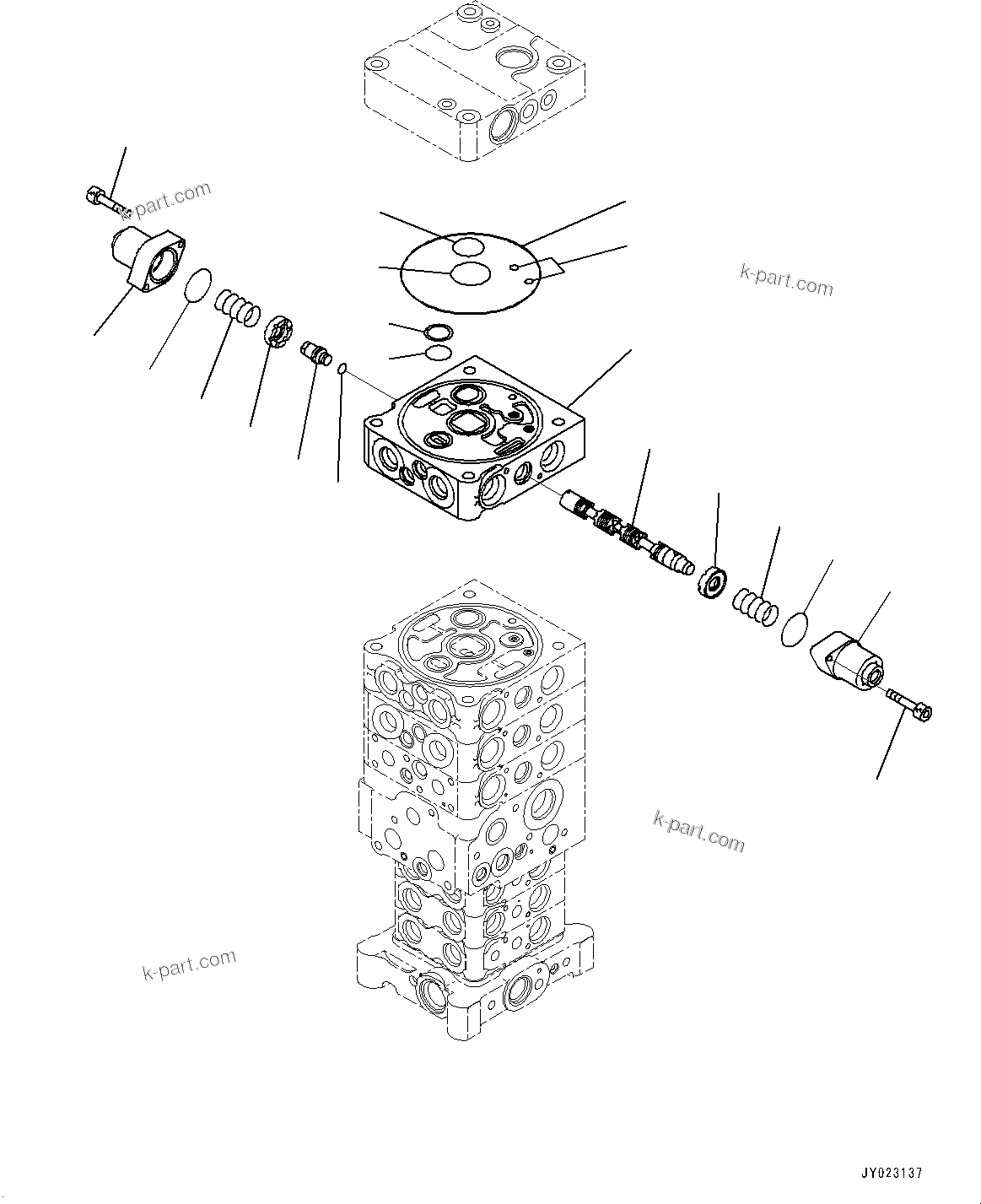 Komatsu parts book diagram for PC170LC-10 S/N 30001-UP: CONTROL VALVE, INNER PARTS (25/27) (#30001-)