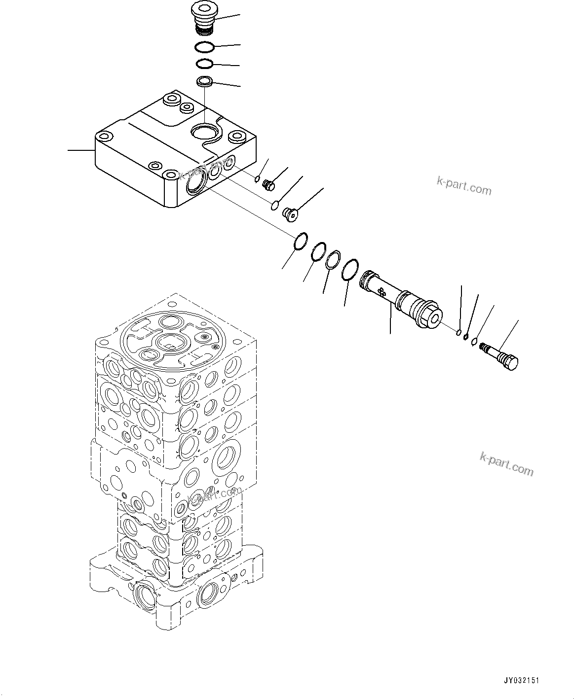 Komatsu parts book diagram for PC170LC-10 S/N 30001-UP: CONTROL VALVE, INNER PARTS (1/26) (#30001-)