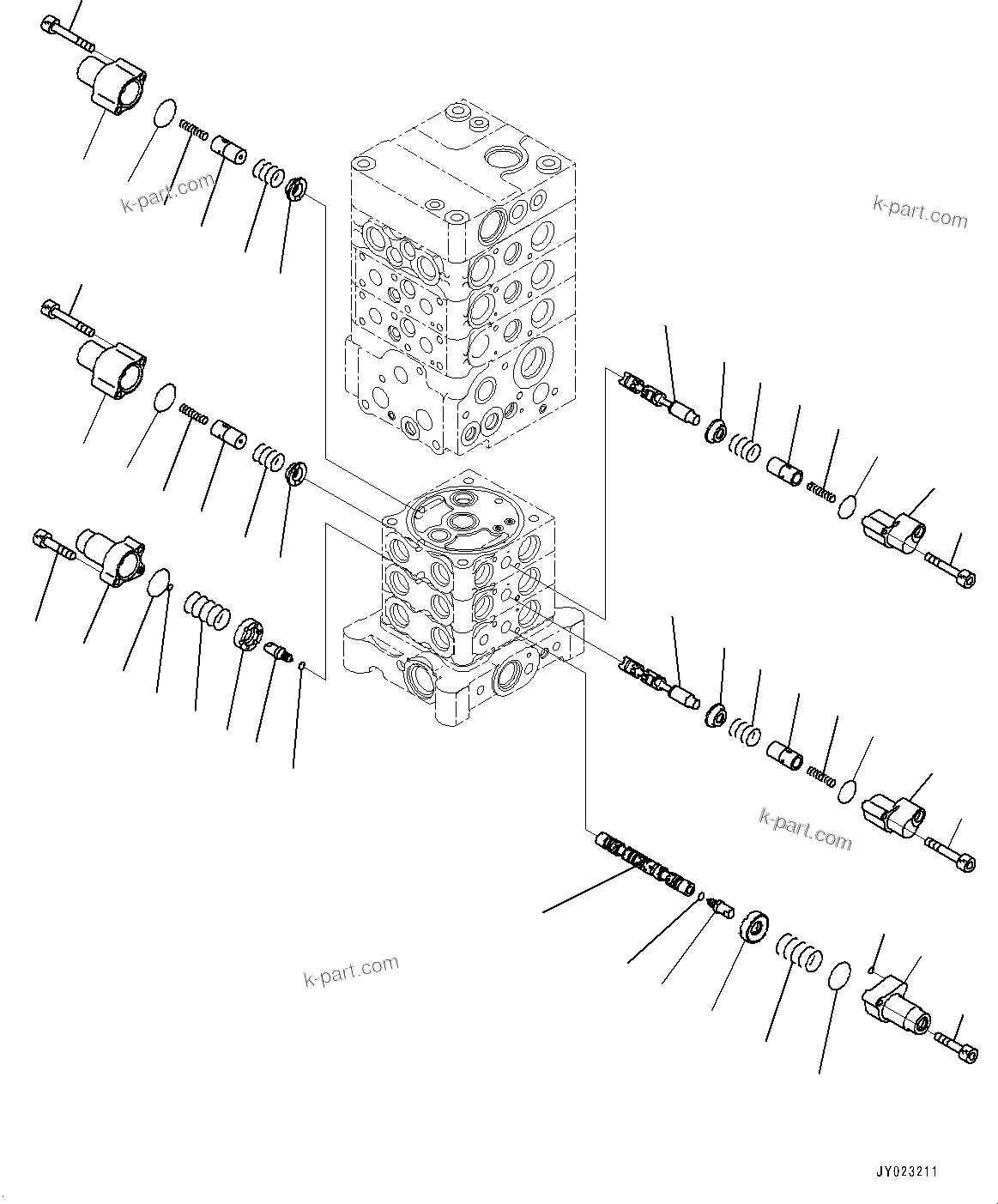Komatsu parts book diagram for PC170LC-10 S/N 30001-UP: CONTROL VALVE, INNER PARTS (10/26) (#30001-)