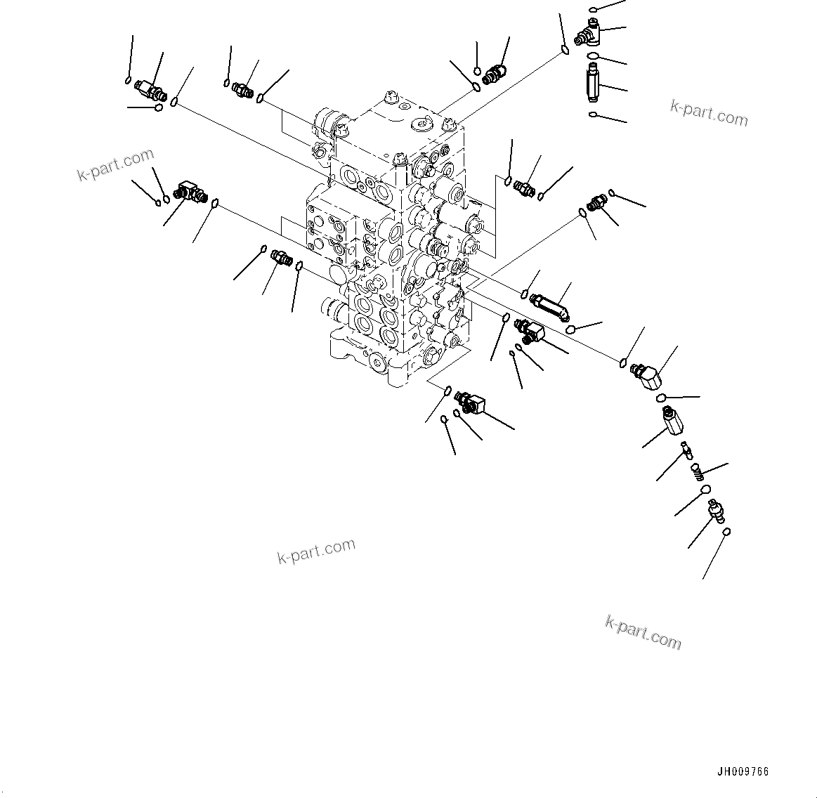 Komatsu parts book diagram for PC170LC-10 S/N 30001-UP: CONTROL VALVE, CONNECTING PARTS (1/2) (#30001-)