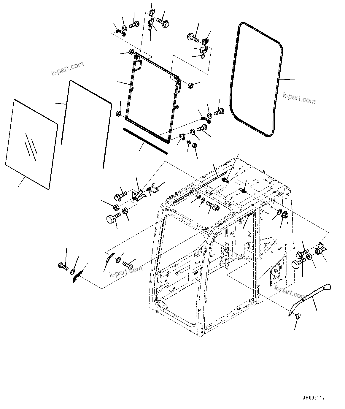 Komatsu parts book diagram for PC170LC-10 S/N 30001-UP: CAB, FRONT WINDOW (#30001-)