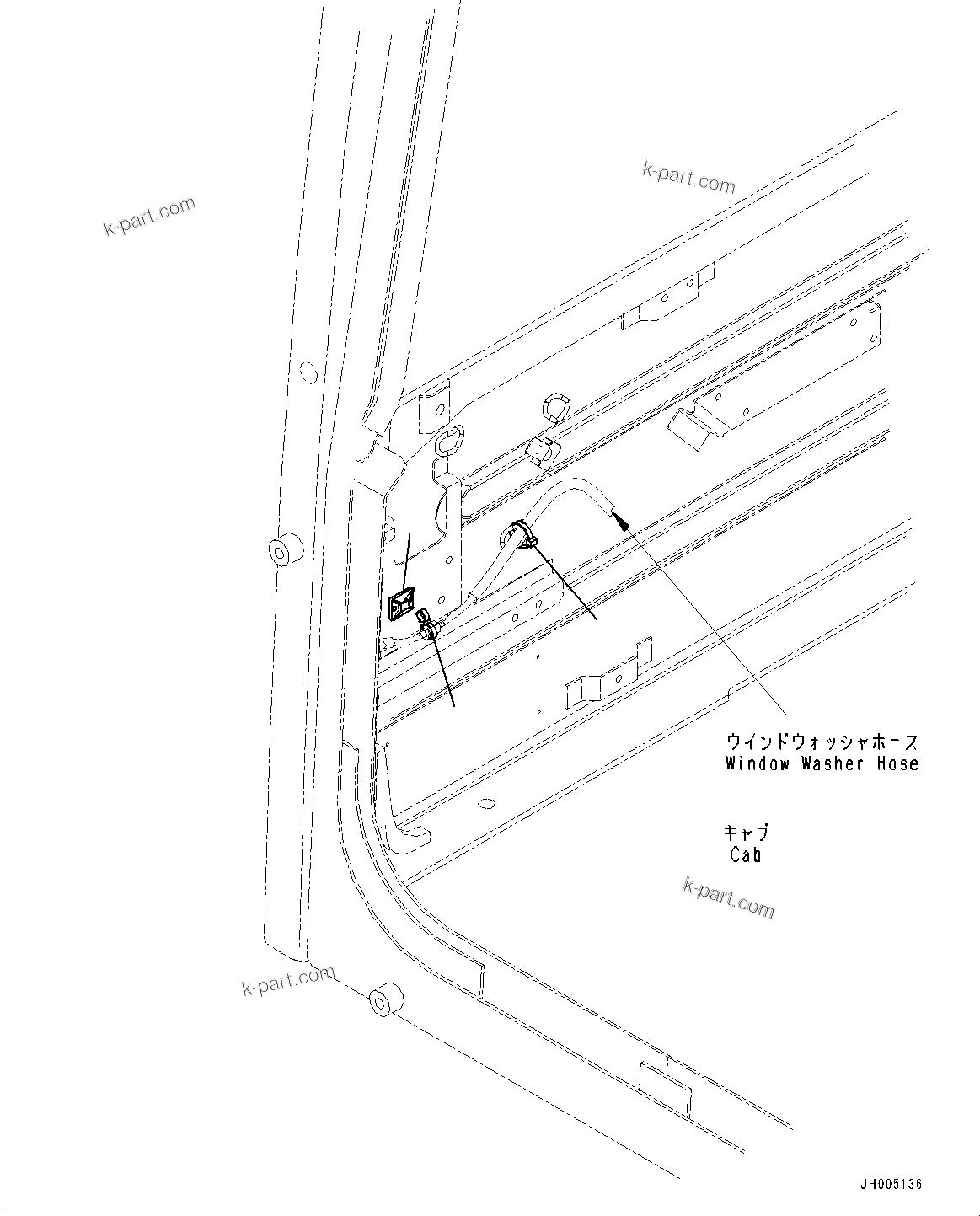 Komatsu parts book diagram for PC170LC-10 S/N 30001-UP: CAB, CAB IN PARTS, WASHER HOSE MOUNTING (#30001-)