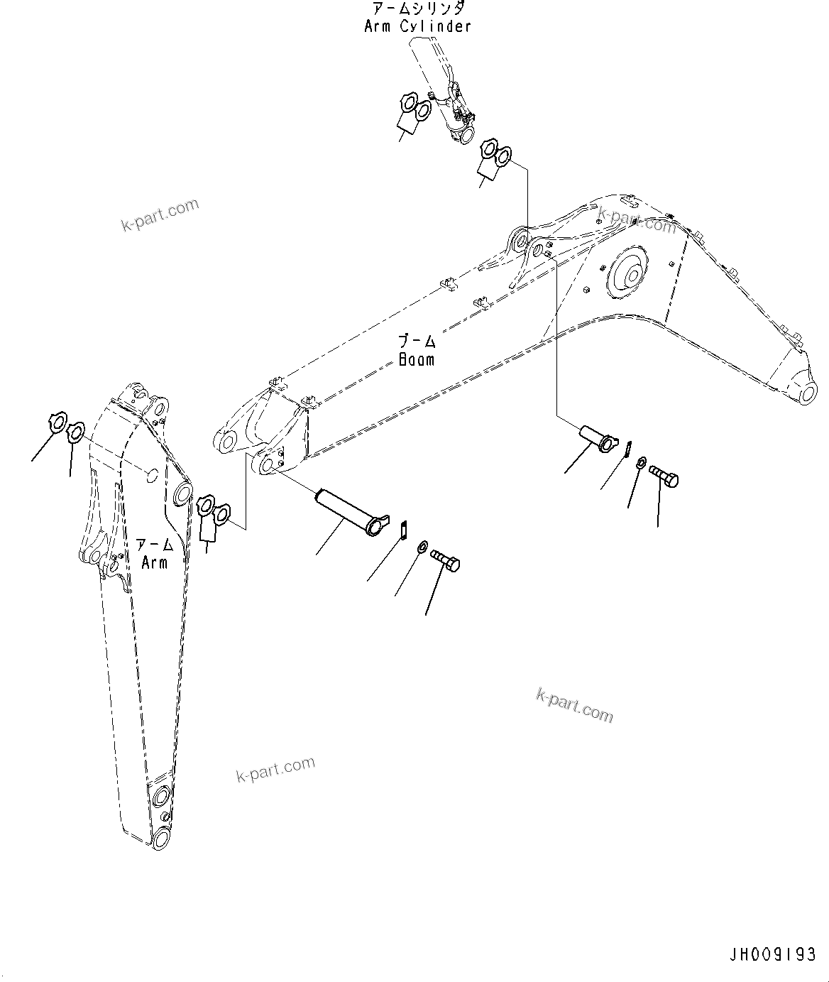Komatsu parts book diagram for PC170LC-10 S/N 30001-UP: BOOM, TOP PIN AND BOTTOM PIN (#30001-)