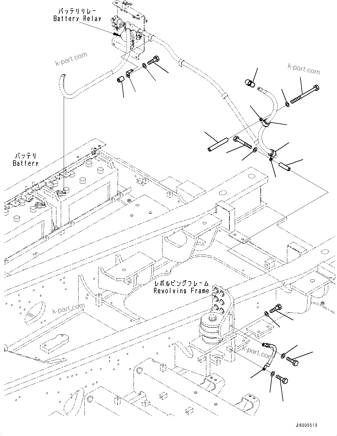Komatsu parts book diagram for HB365-1 S/N 1001-UP: ELECTRIC WIRING HARNESS, STARTING WIRING HARNESS MOUNTING (#1001-)