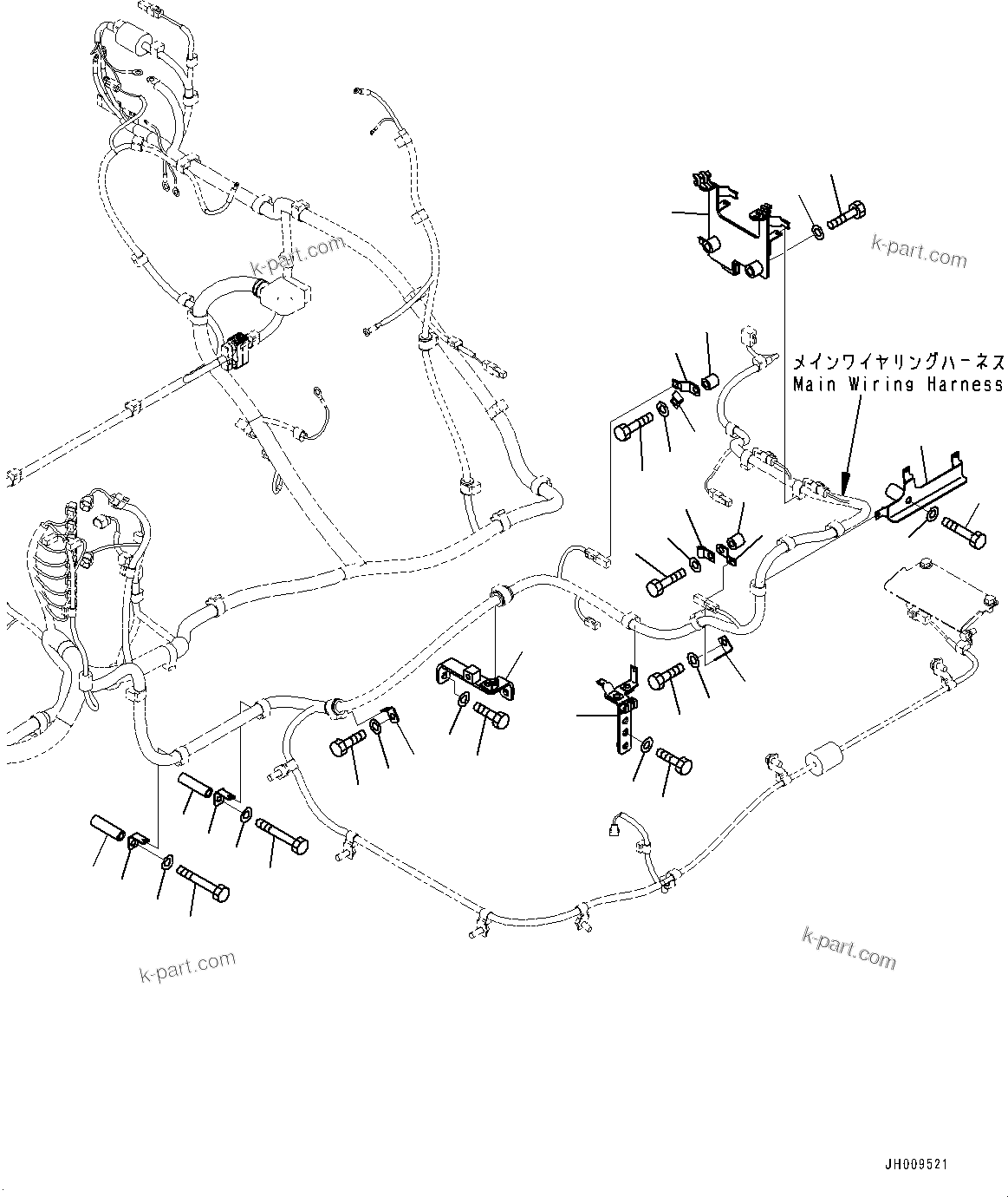 Komatsu parts book diagram for HB365-1 S/N 1001-UP: ELECTRIC WIRING HARNESS, MAIN WIRING HARNESS MOUNTING (2/9) (#1001-)