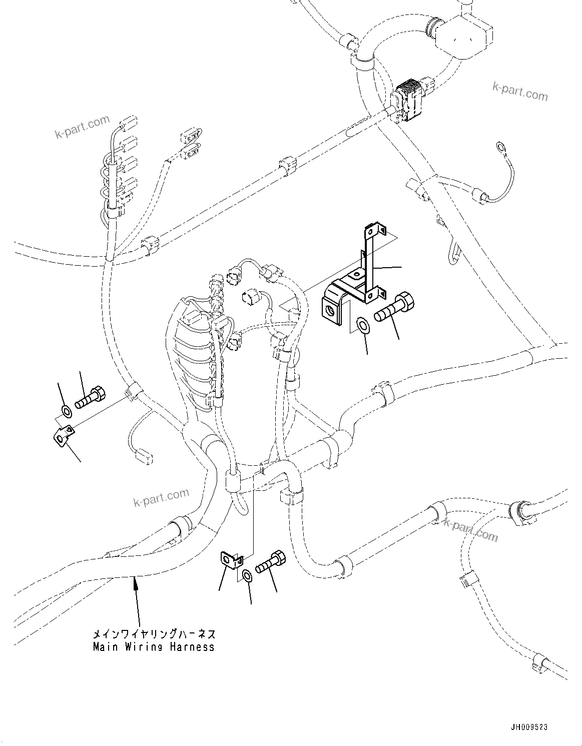 Komatsu parts book diagram for HB365-1 S/N 1001-UP: ELECTRIC WIRING HARNESS, MAIN WIRING HARNESS MOUNTING (5/9) (#1001-)