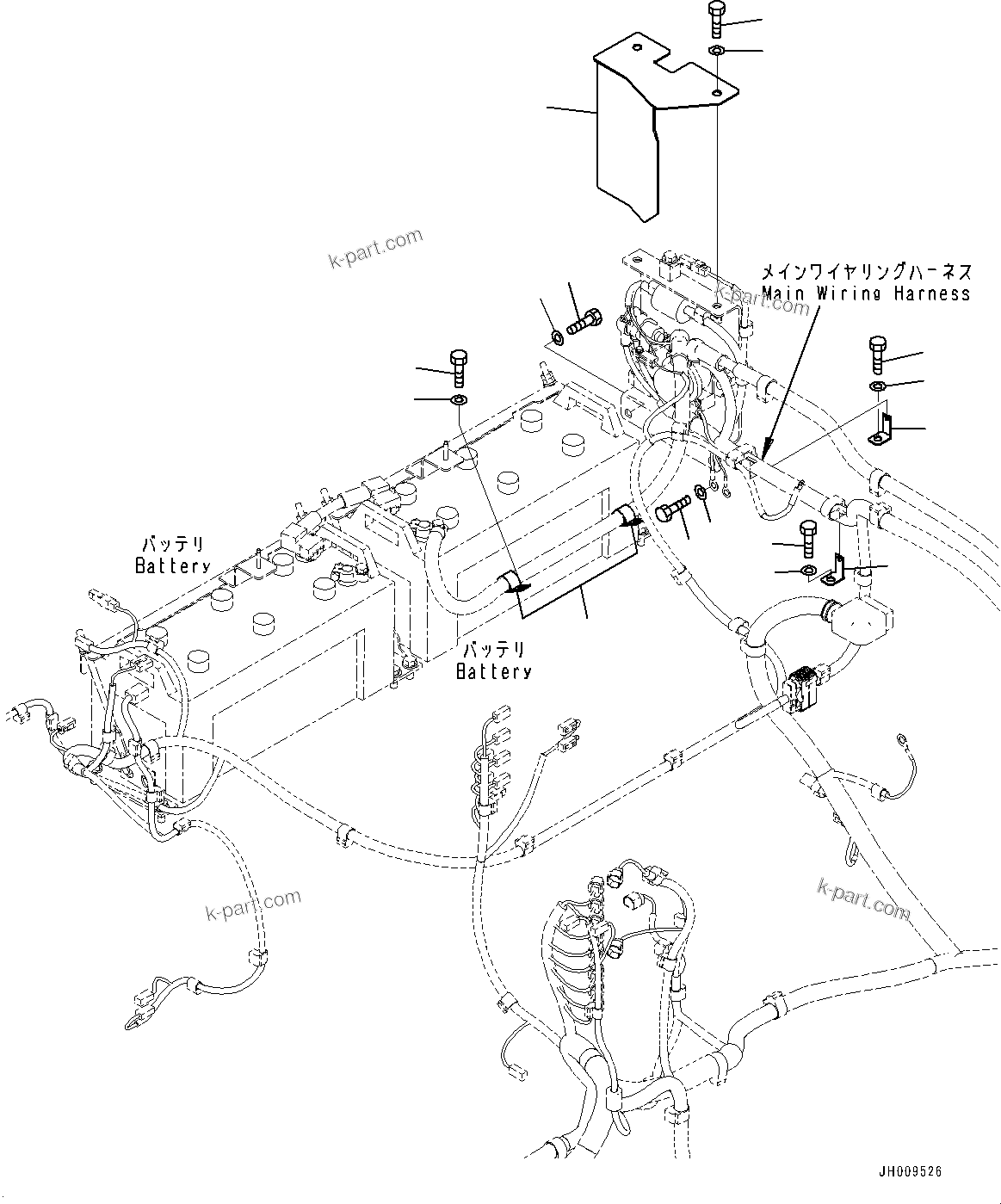 Komatsu parts book diagram for HB365-1 S/N 1001-UP: ELECTRIC WIRING HARNESS, MAIN WIRING HARNESS MOUNTING (9/9) (#1001-)