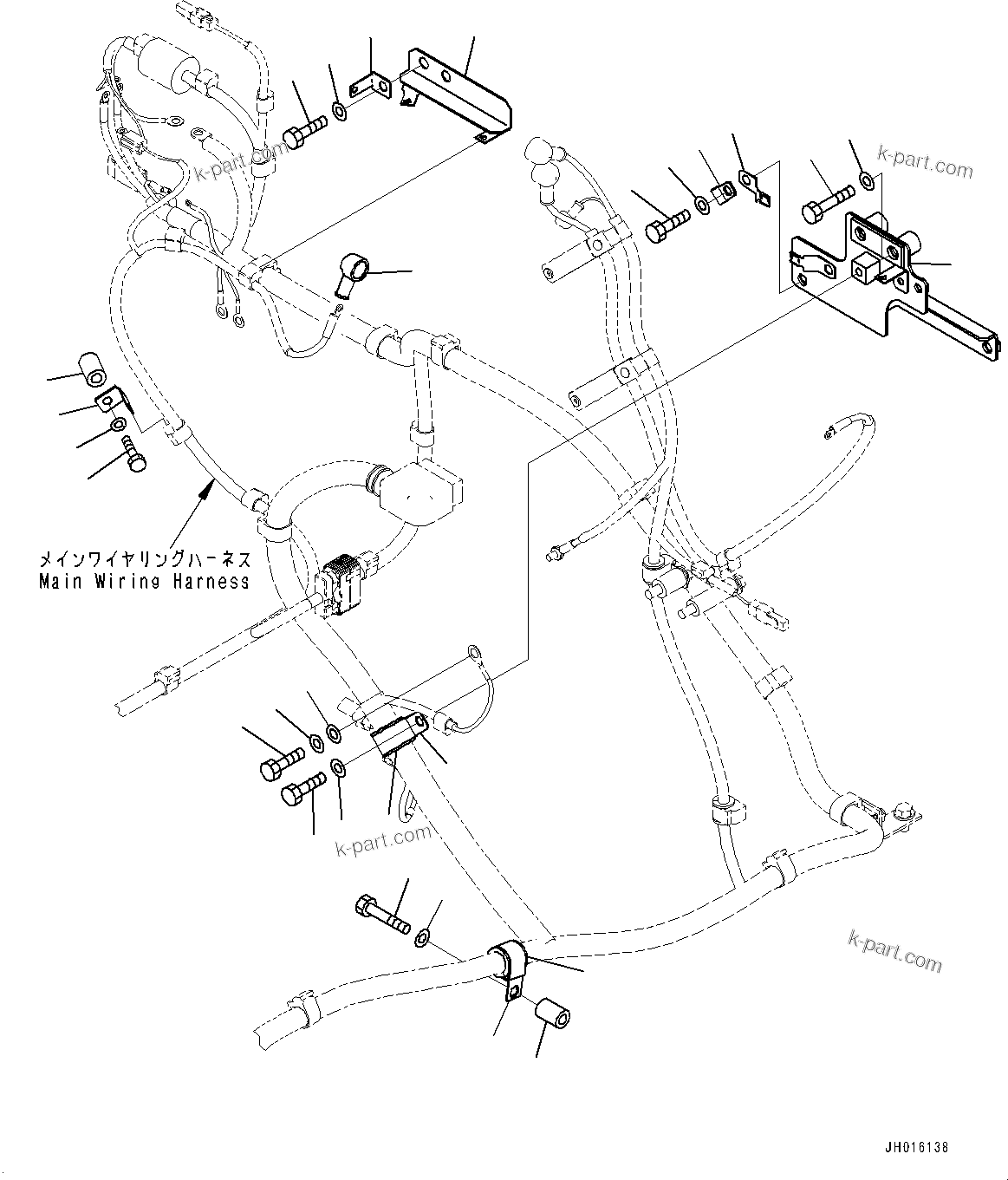 Komatsu parts book diagram for HB365-1 S/N 1001-UP: ELECTRIC WIRING HARNESS, MAIN WIRING HARNESS MOUNTING (6/9) (#1001-)