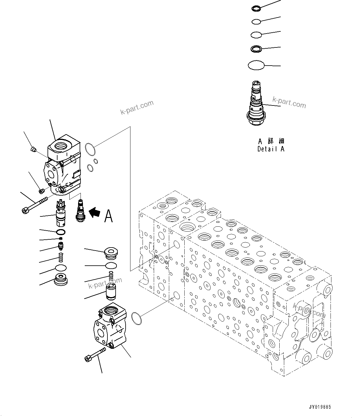 Komatsu parts book diagram for HB365-1 S/N 1001-UP: CONTROL VALVE, INNER PARTS (20/24) (#1001-)
